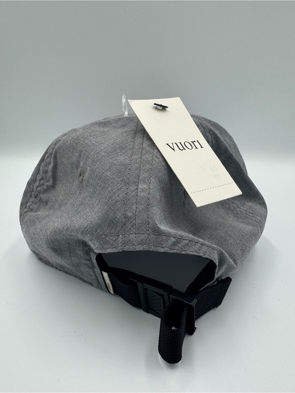 Vuori Gray Five-Panel Adjustable Cap/ Front Patch with faint camo design on brim - Picture 4 of 9